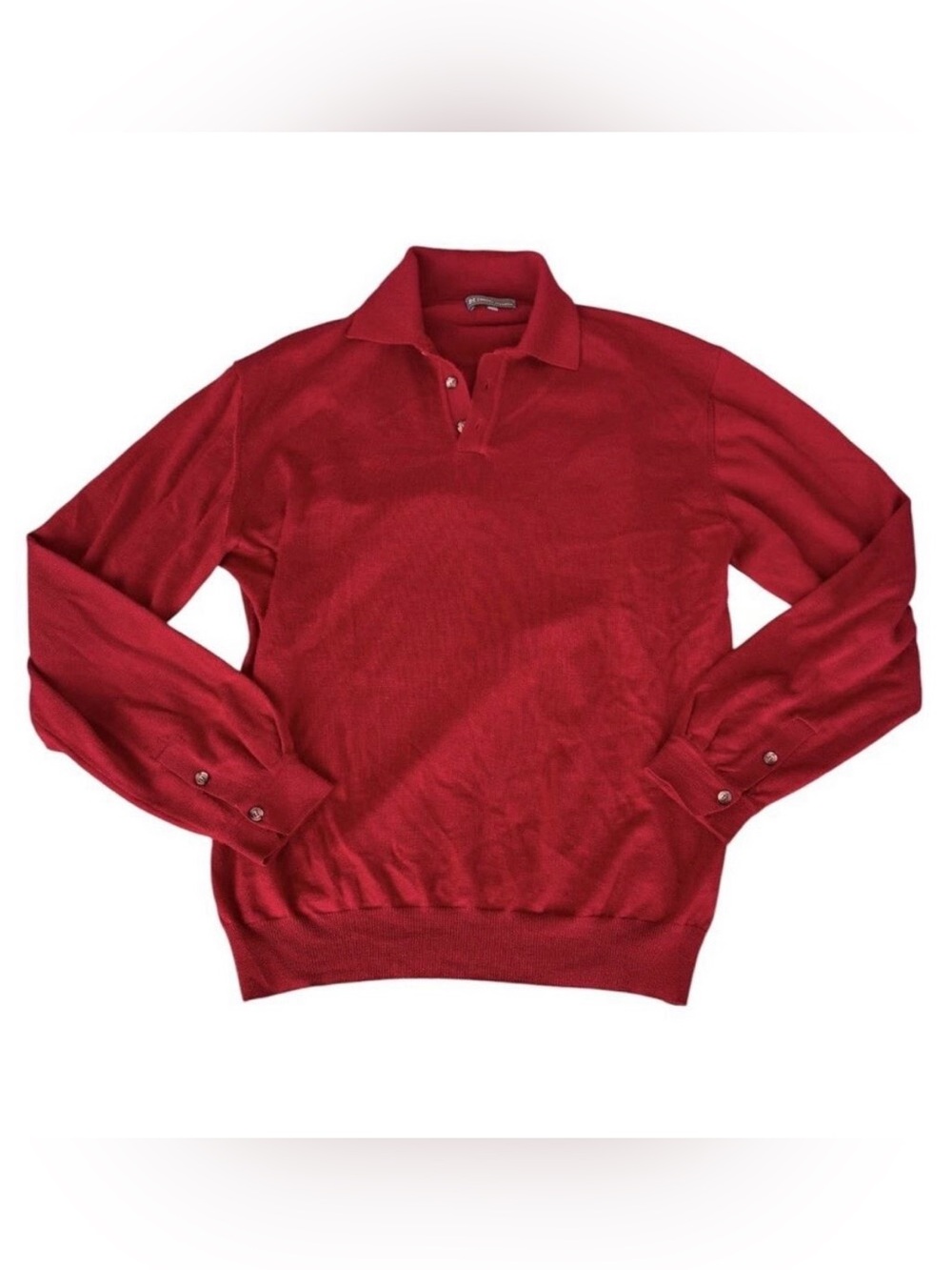 Hickey Freeman Made in Italy Wool Silk Cashmere Knit Polo Sweater Red Men’s M